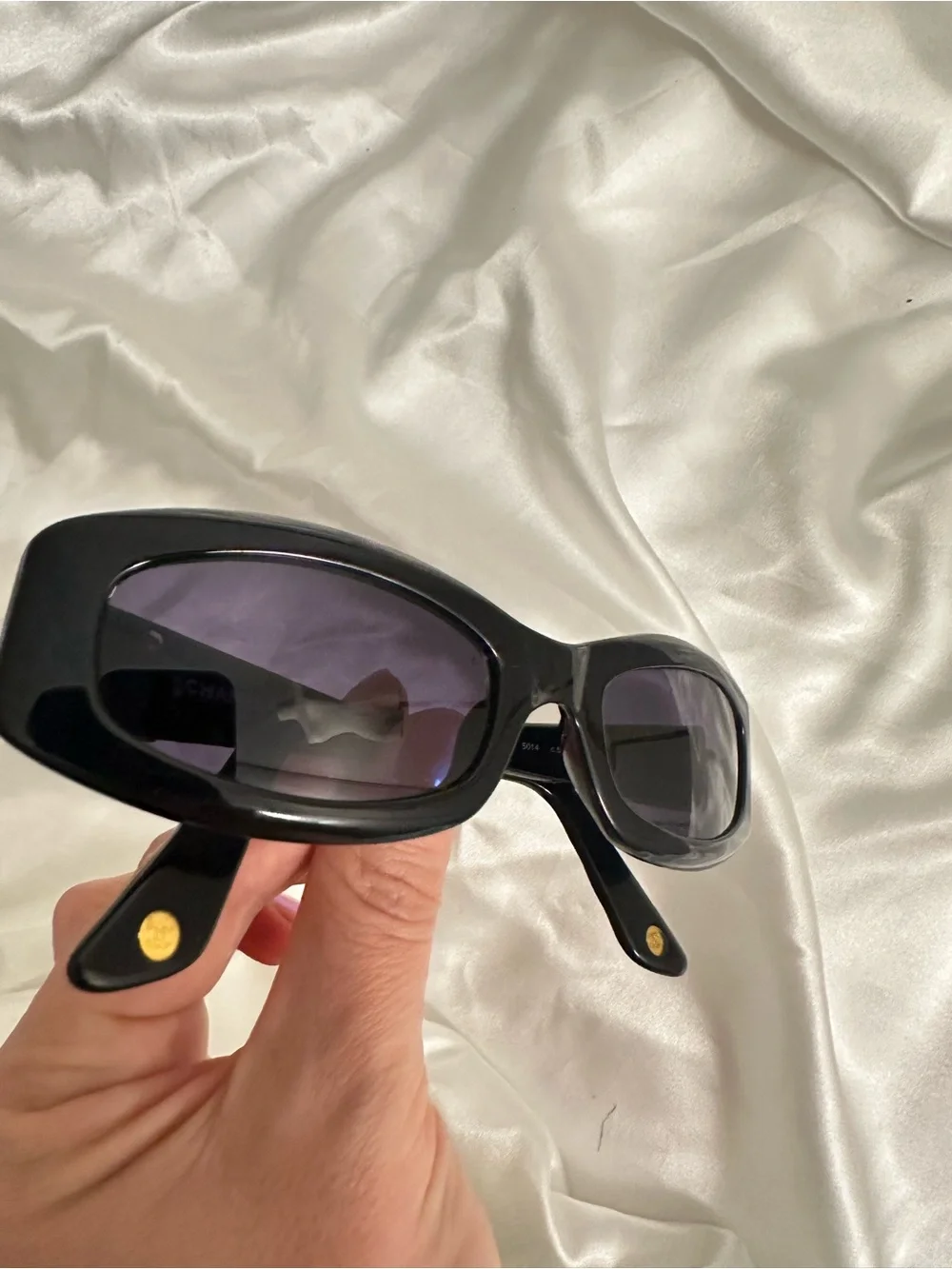 Like New CHANEL Black Quilted Frame Sunglasses with Gold CC Plaques #070